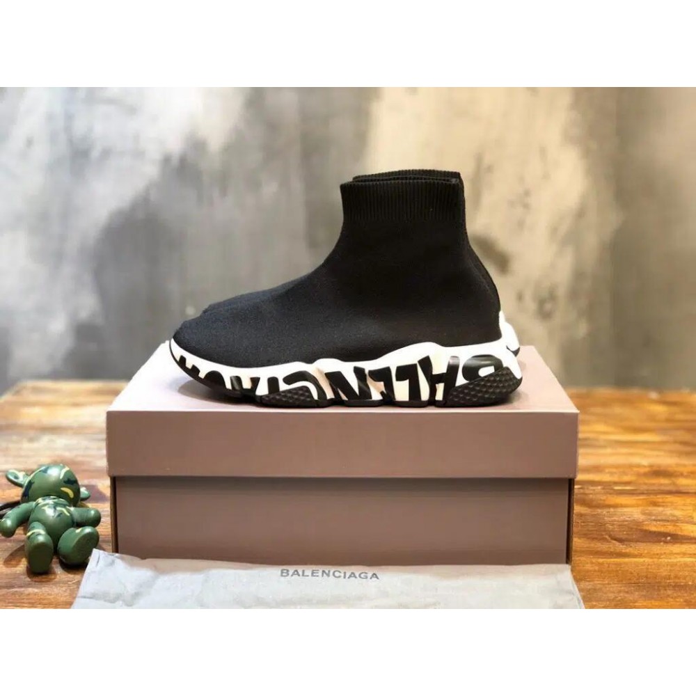 Balenciaga Men’s Knit Speed Recycled Graffiti Black Sneakers