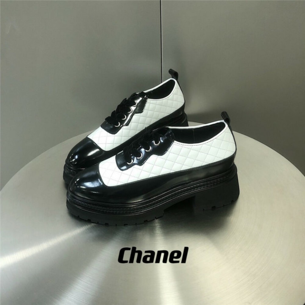 chanel diamond thick sole leather shoes