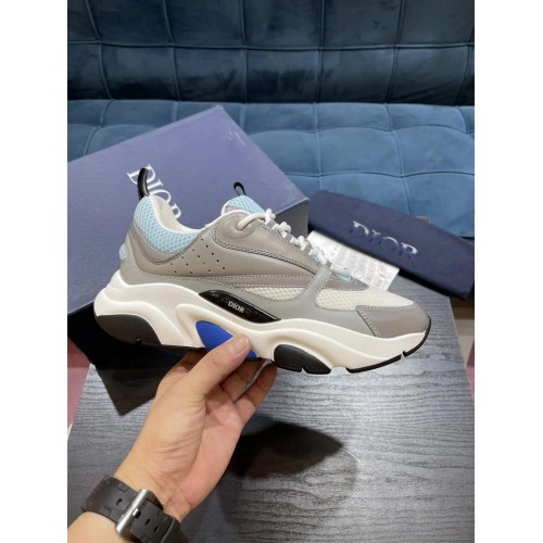 DIOR B22 White and Blue Technical Mesh and Gray Calfskin