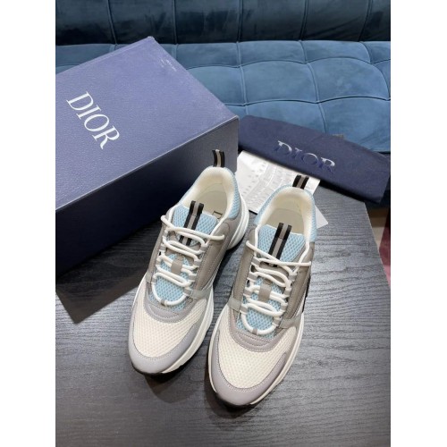 DIOR B22 White and Blue Technical Mesh and Gray Calfskin