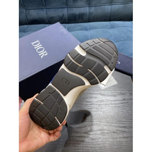 DIOR B22 White and Blue Technical Mesh and Gray Calfskin