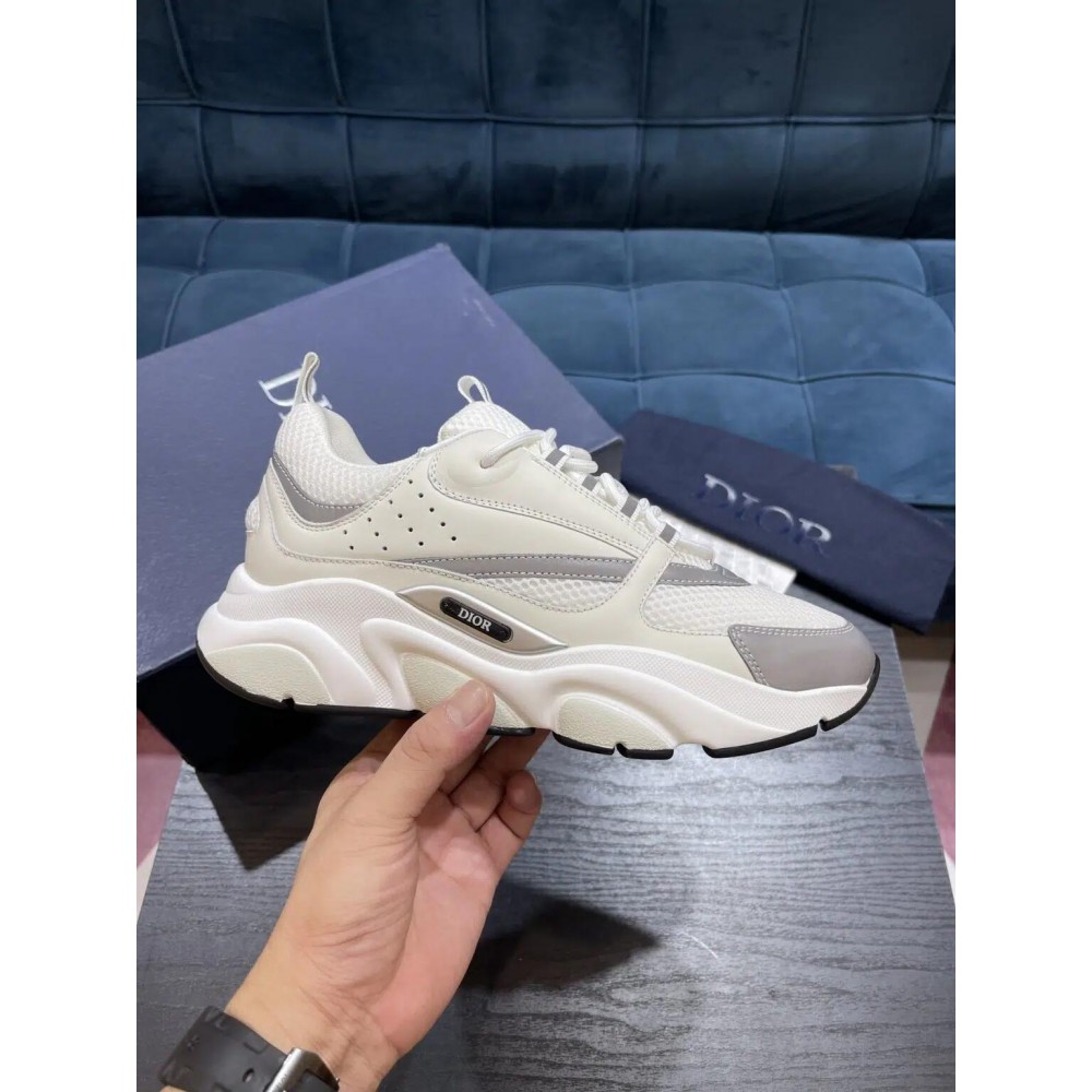DIOR B22 Technical Mesh with White and Silver-Tone Calfskin