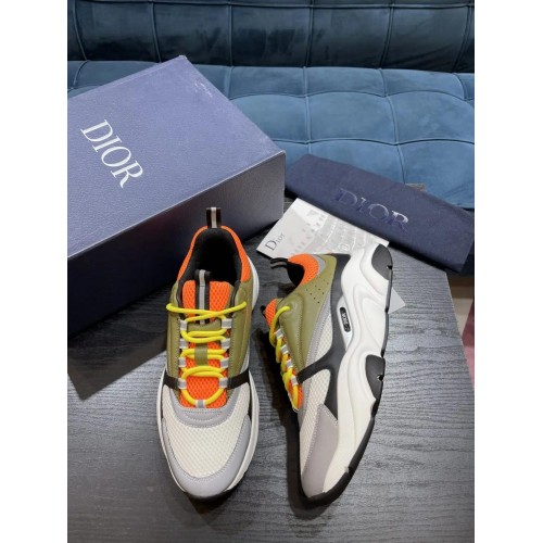 DIOR B22 Technical Mesh with Smooth Calfskin | Green & Orange