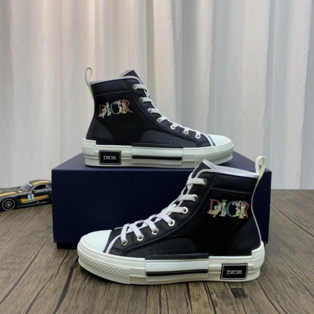 Dior B23 Canvas High Top Sneakers With Flowers Embroidery