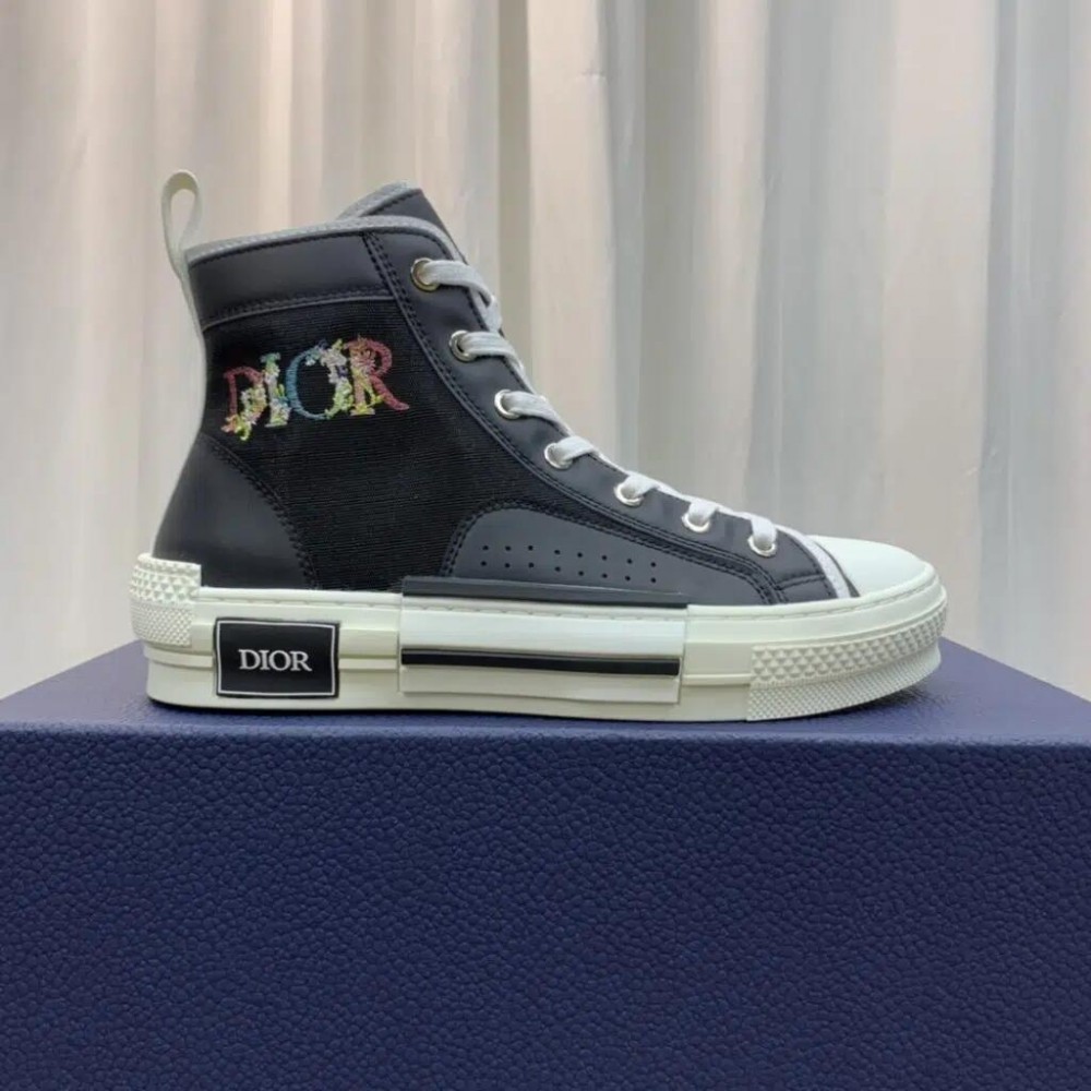 Dior B23 Canvas High Top Sneakers With Flowers Embroidery