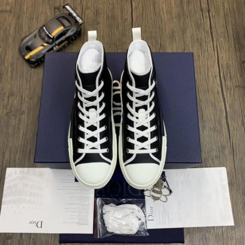 Dior B23 Canvas High Top Sneakers With Flowers Embroidery