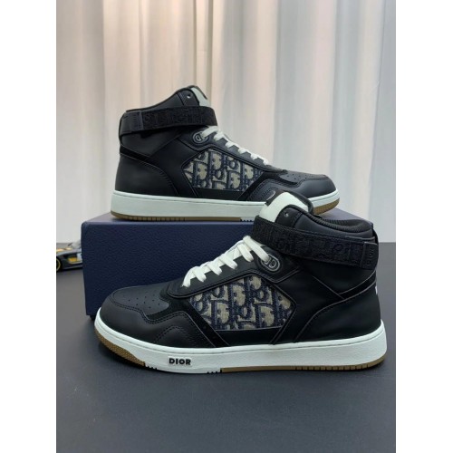 DIOR B27 High Top Sneakers Black Calfskin with Oblique Jacquard