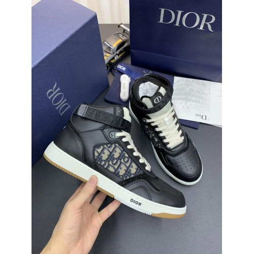 DIOR B27 High Top Sneakers Black Calfskin with Oblique Jacquard