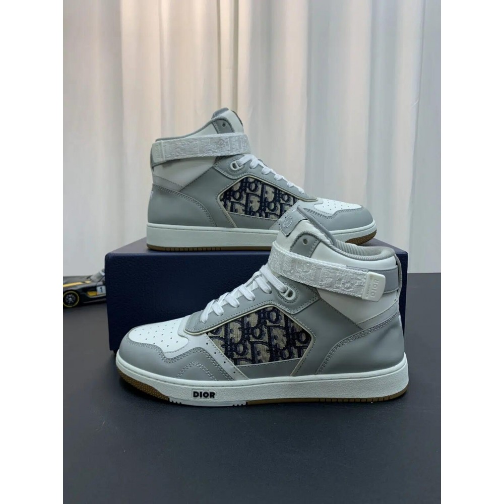 DIOR B27 High Top Leather Sneakers in Grey
