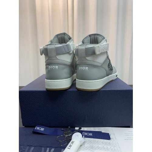 DIOR B27 High Top Leather Sneakers in Grey