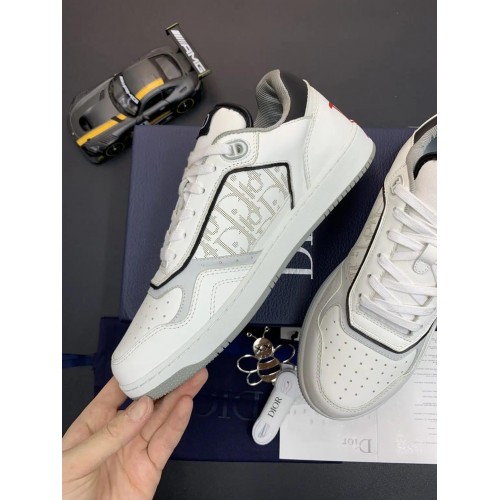 DIOR B27 Low Top Sneakers | White Leather Red logo