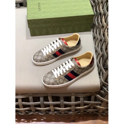 GUCCI Ace Logo Brown/Beige GG Supreme Canvas Rep Sneakers