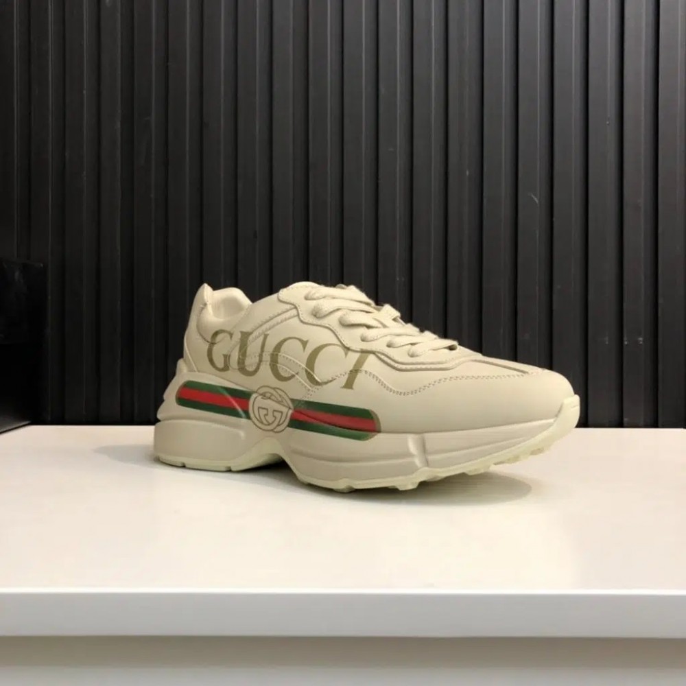 Gucci Ivory Leather Rhyton Vintage Gucci Logo Rep Sneaker