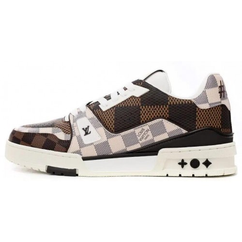 Louis Vuitton Trainer Sneaker Reps LOGO BROWN