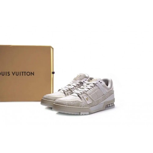 Louis Vuitton Trainer Sneaker Reps WHITE TAN