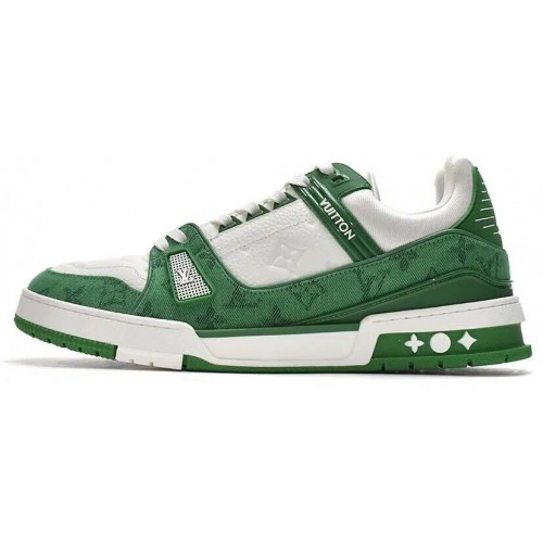 Louis Vuitton Trainer Sneaker Reps GREEN DENIM