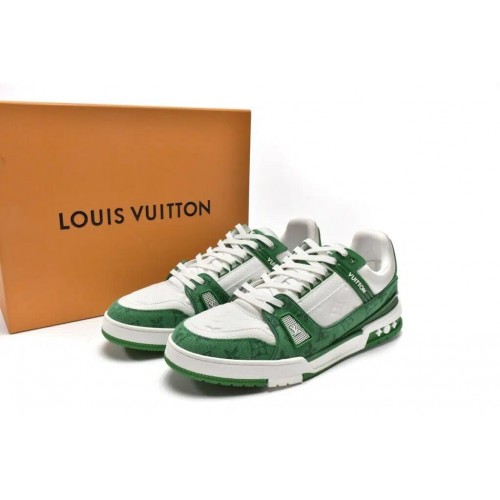 Louis Vuitton Trainer Sneaker Reps GREEN DENIM