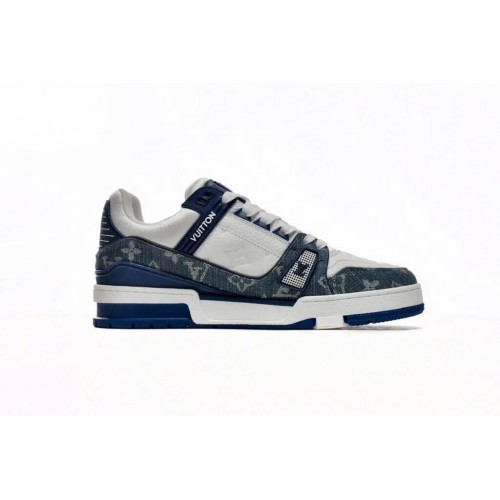 Louis Vuitton Trainer Sneaker Reps BLUE DENIM