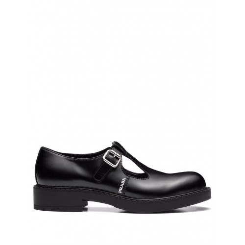 Prada brushed-leather Mary Jane shoes