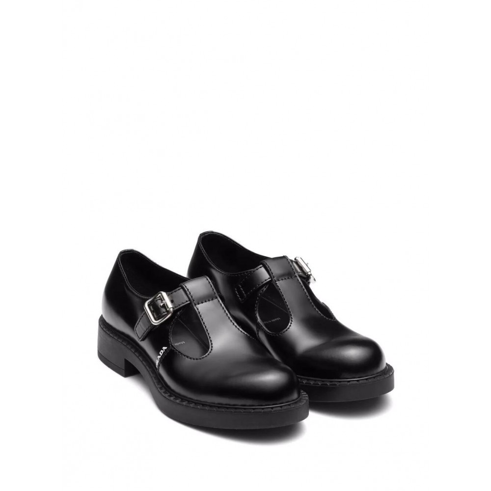 Prada brushed-leather Mary Jane shoes