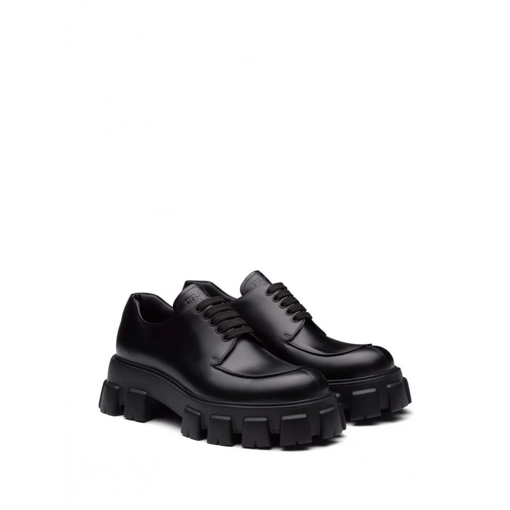 Prada Monolith brushed leather lace-up shoes