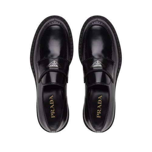 Prada Chocolate brushed leather loafers