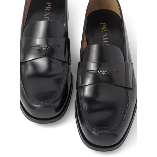 Prada logo-plaque leather loafers